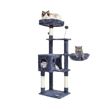 SucceBuy Cat Tree for Indoor Cats Cat Tower with Cat Condo Sisal Scratching Post HammockTop Perch Jumping Platforms Dark Grey